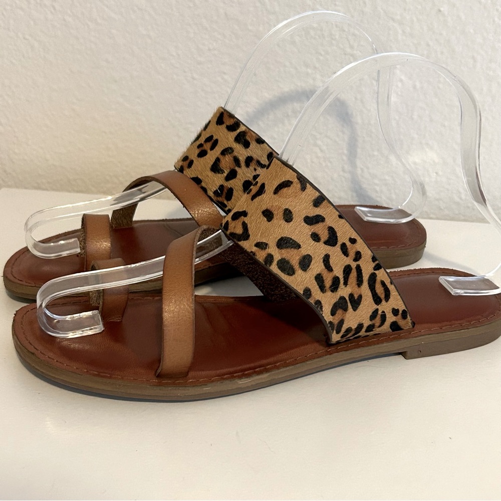 MIA leopard print genuine leather pony hair sandals size 6 spring summer beach